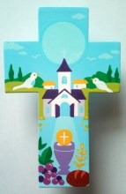 croix imagée et enfantine évoquant la première communion